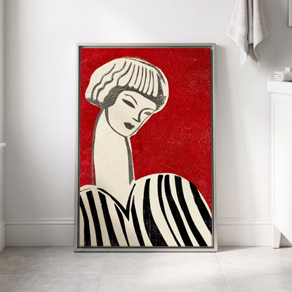 Scarlet Poise, red, beige, black abstract wall art displayed in a styled interior, gallery view 8
