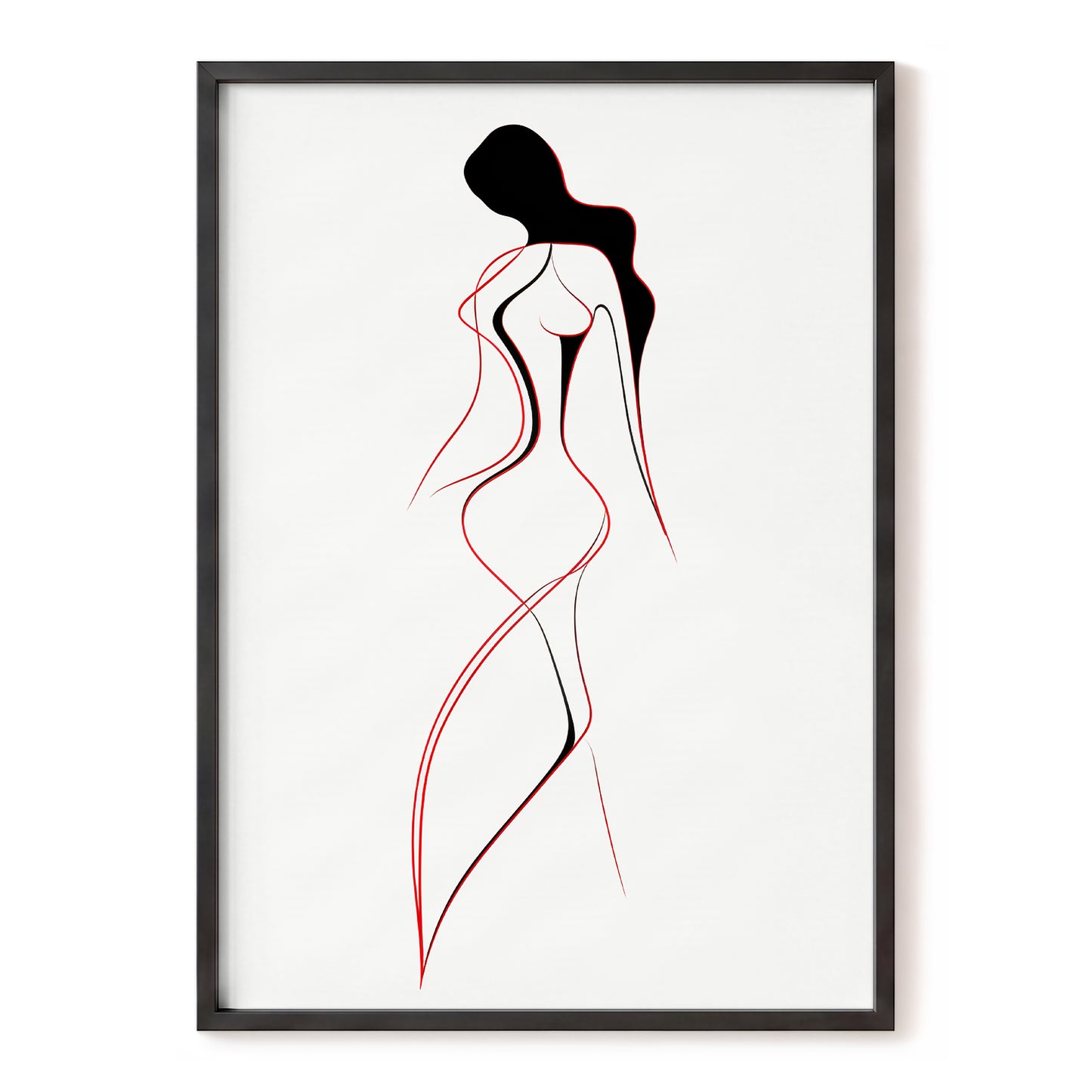 Scarlet Silhouette, black, red, beige minimalist wall art, front artwork view