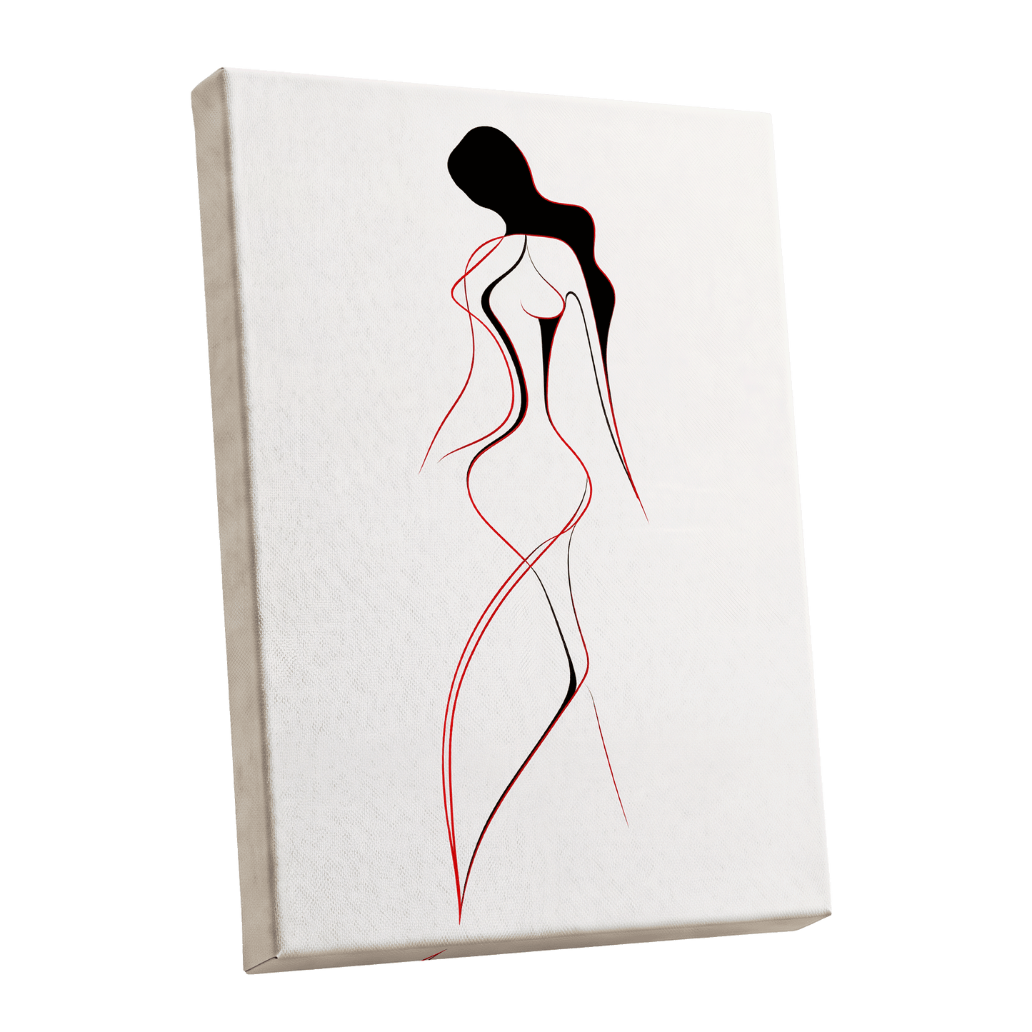 Scarlet Silhouette, black, red, beige minimalist wall art shown as a stretched canvas wall art