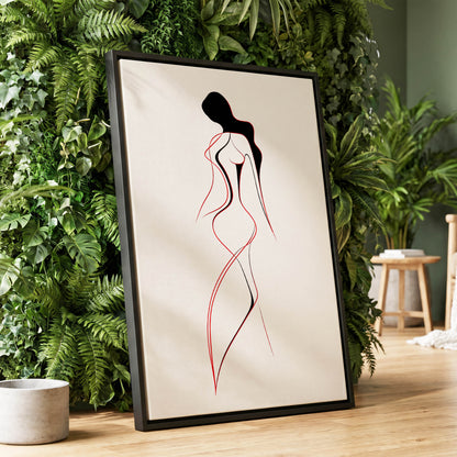 Scarlet Silhouette, black, red, beige minimalist wall art displayed in a styled interior, gallery view 1