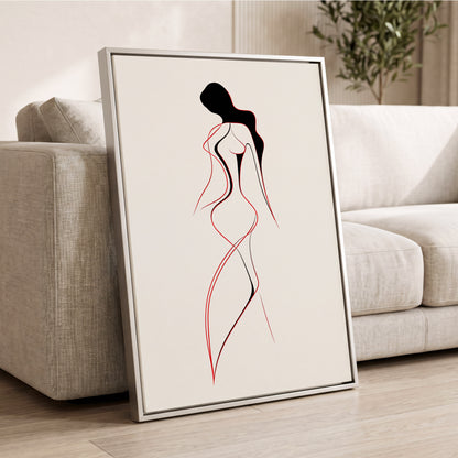 Scarlet Silhouette, black, red, beige minimalist wall art displayed in a styled interior, gallery view 2