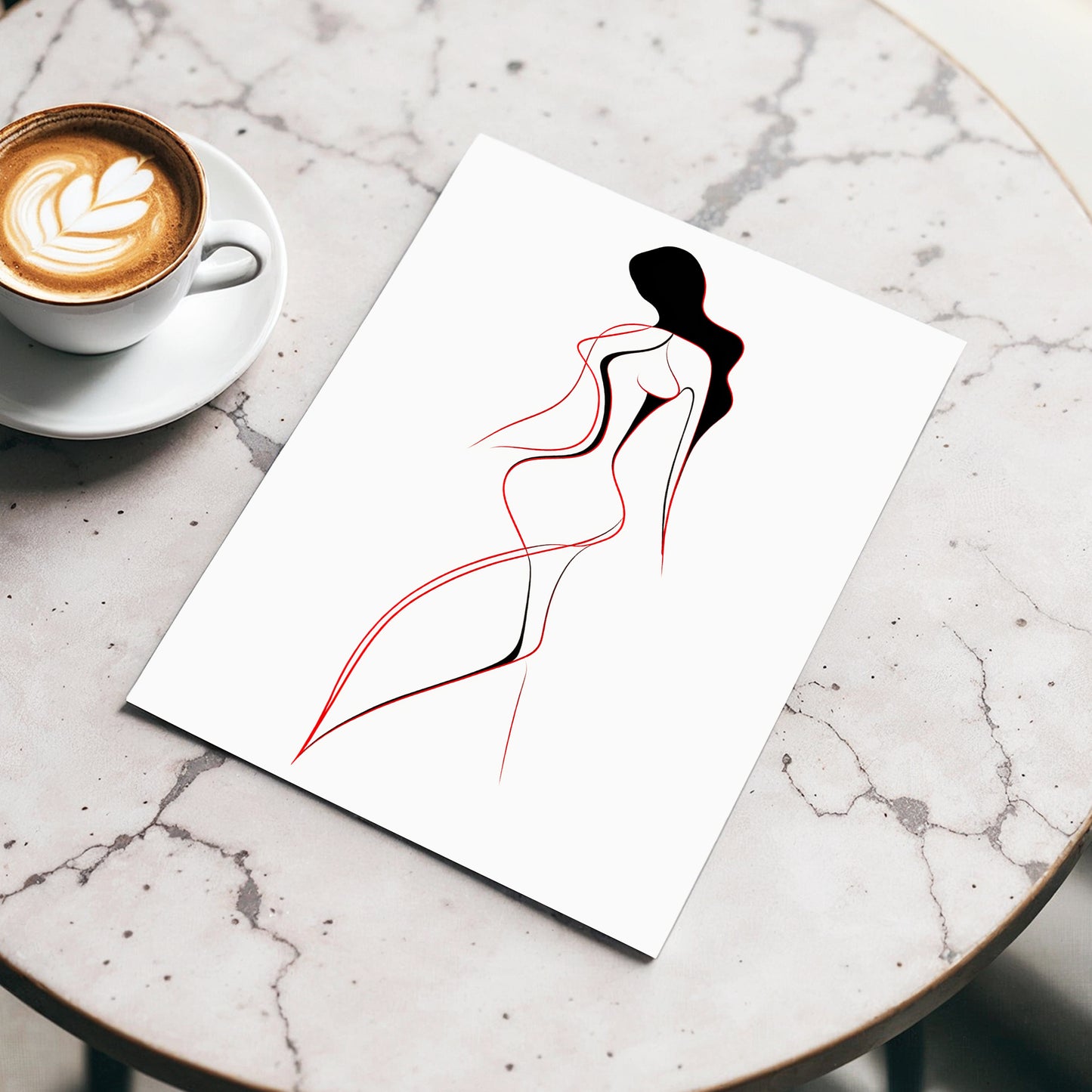 Scarlet Silhouette, black, red, beige minimalist wall art displayed in a styled interior, gallery view 3