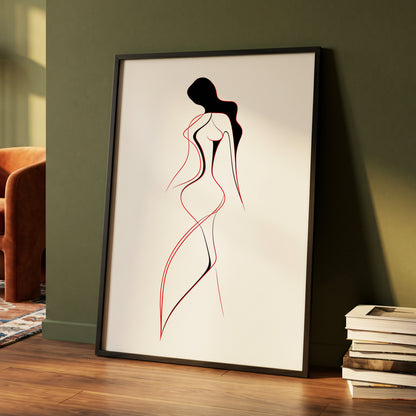 Scarlet Silhouette, black, red, beige minimalist wall art displayed in a styled interior, gallery view 4