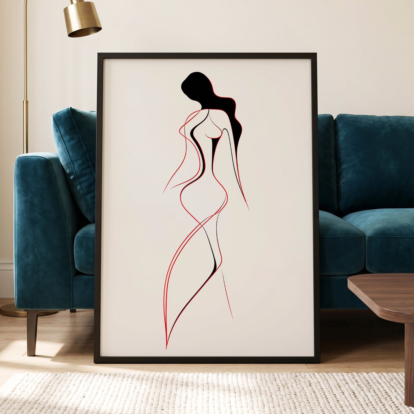 Scarlet Silhouette, black, red, beige minimalist wall art displayed in a styled interior, gallery view 6