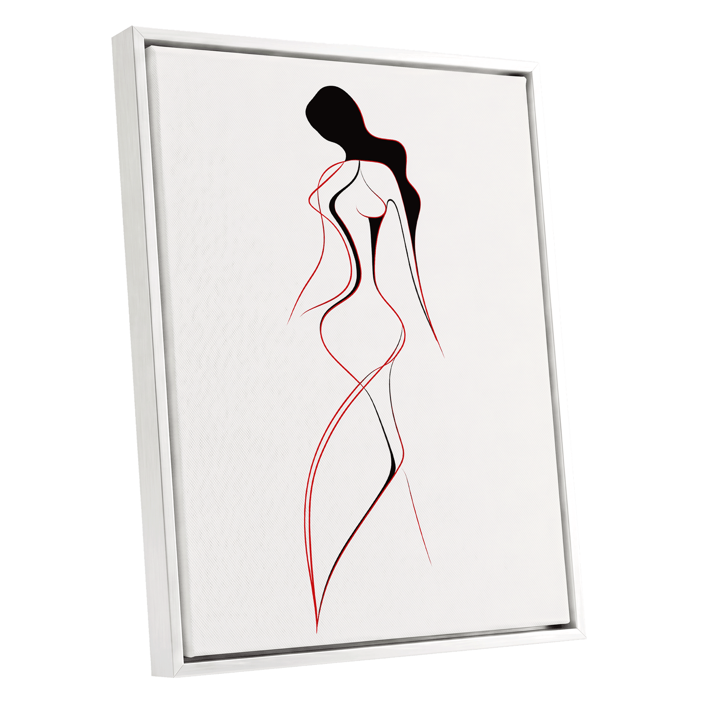 Scarlet Silhouette, black, red, beige minimalist wall art shown as a white framed canvas wall art