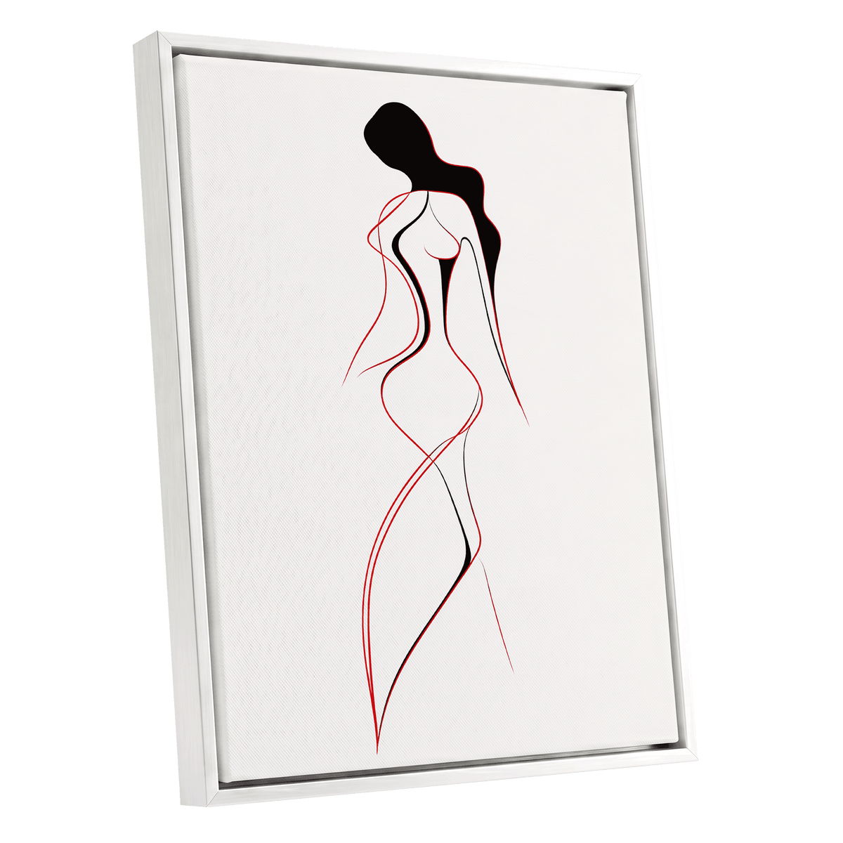 Scarlet Silhouette, black, red, beige minimalist wall art shown as a white framed canvas wall art