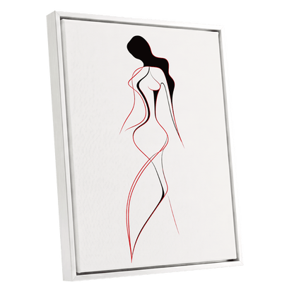 Scarlet Silhouette, black, red, beige minimalist wall art shown as a white framed canvas wall art