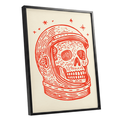 Scarlet Space Relic, red, beige, white minimalist wall art shown as a black framed poster wall art print