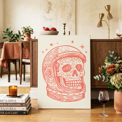 Scarlet Space Relic, red, beige, white minimalist wall art on canvas displayed in a styled interior, gallery view 2