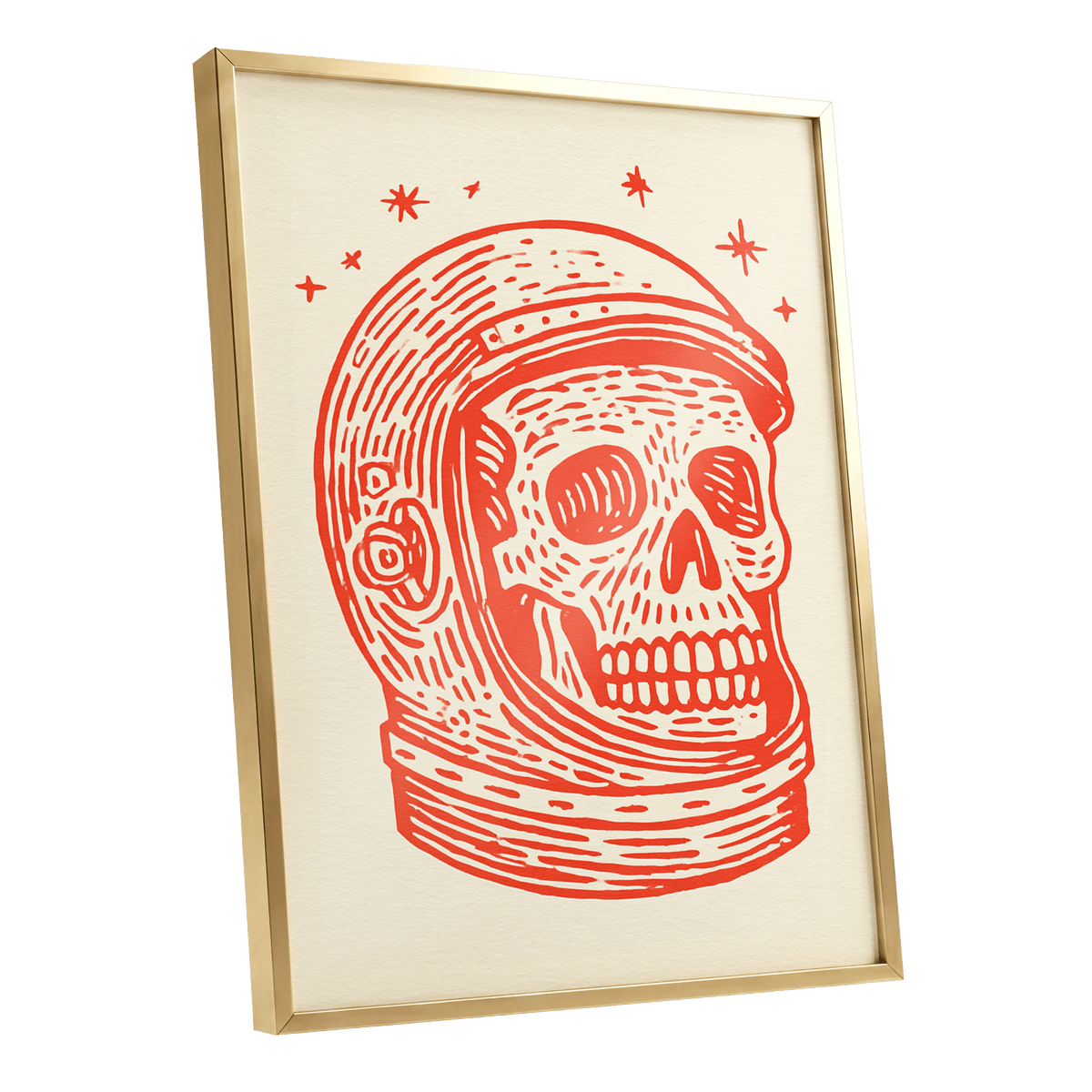 Scarlet Space Relic, red, beige, white minimalist wall art shown as a gold framed poster wall art print