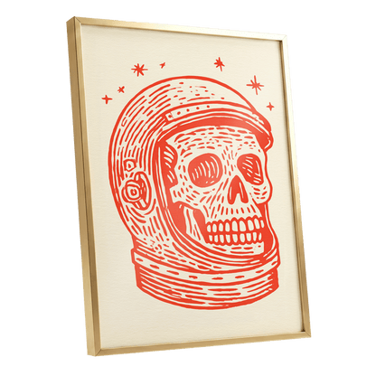 Scarlet Space Relic, red, beige, white minimalist wall art shown as a gold framed poster wall art print
