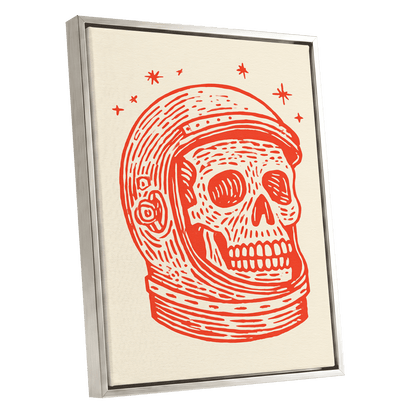 Scarlet Space Relic, red, beige, white minimalist wall art shown as a silver framed canvas wall art