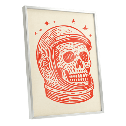 Scarlet Space Relic, red, beige, white minimalist wall art shown as a silver framed poster wall art print