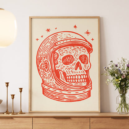 Scarlet Space Relic, red, beige, white minimalist wall art displayed in a styled interior, gallery view 5
