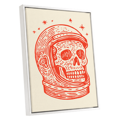Scarlet Space Relic, red, beige, white minimalist wall art shown as a white framed canvas wall art