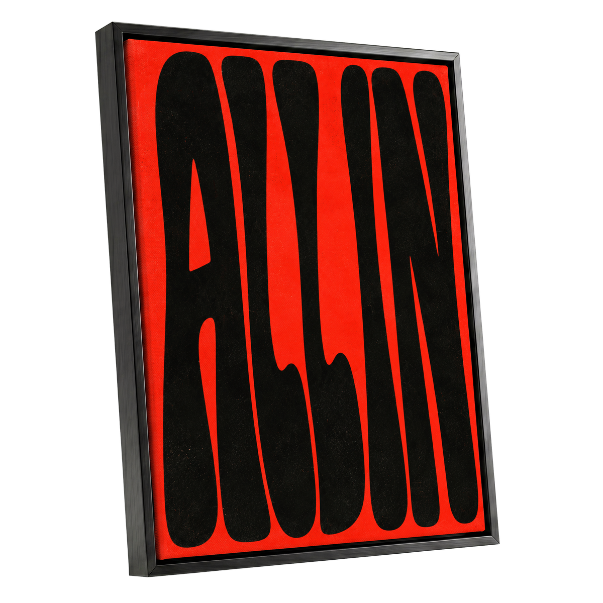 Scarlet Stretch, red, black minimalist wall art shown as a black framed canvas wall art