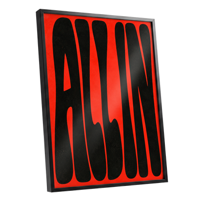 Scarlet Stretch, red, black minimalist wall art shown as a black framed poster wall art print