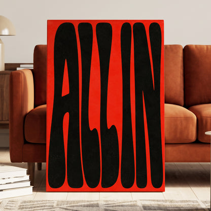 Scarlet Stretch, red, black minimalist wall art on canvas displayed in a styled interior, gallery view 1