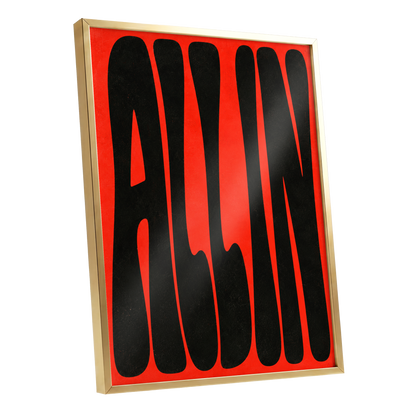 Scarlet Stretch, red, black minimalist wall art shown as a gold framed poster wall art print