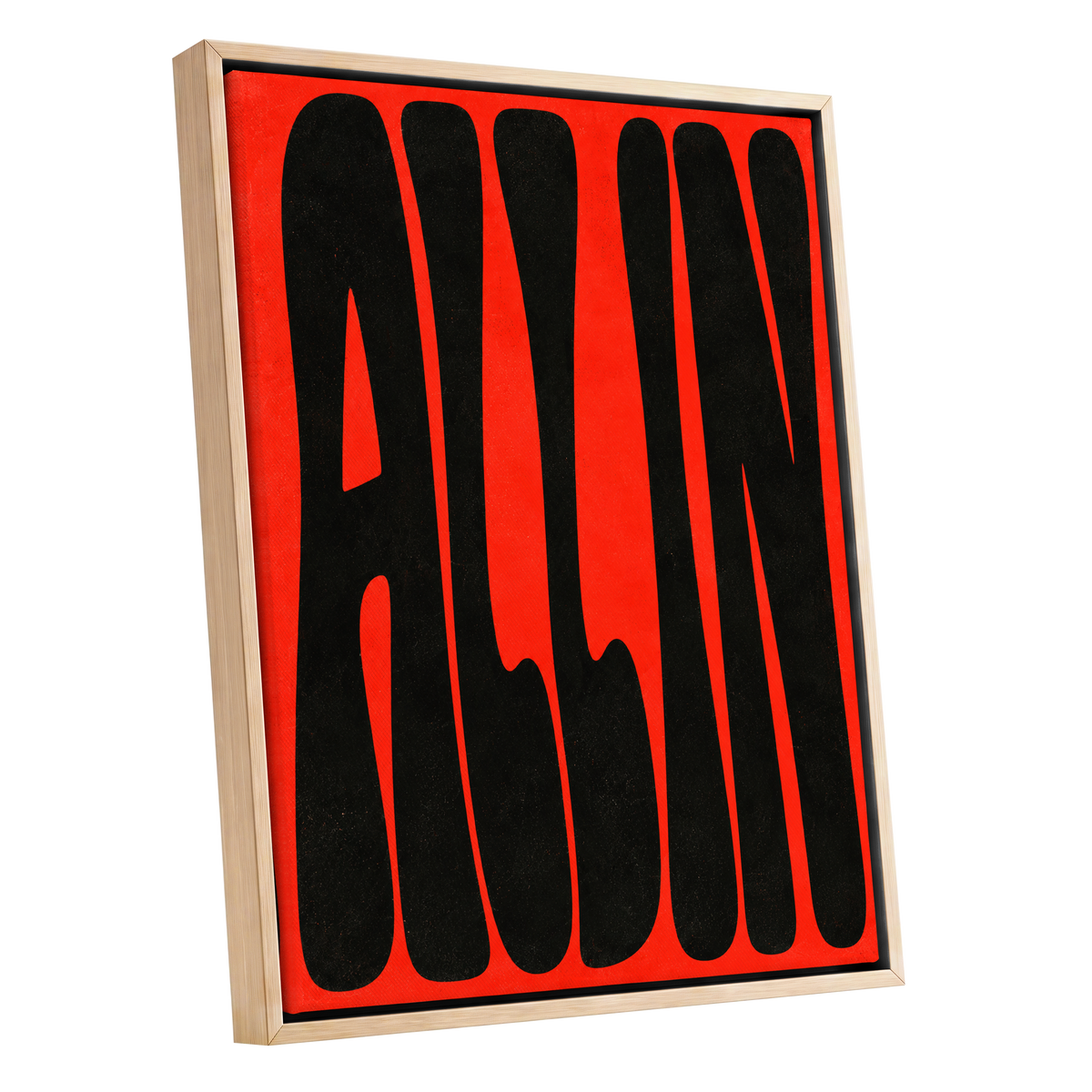 Scarlet Stretch, red, black minimalist wall art shown as a oak framed canvas wall art