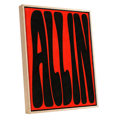 Scarlet Stretch, red, black minimalist wall art shown as a oak framed canvas wall art