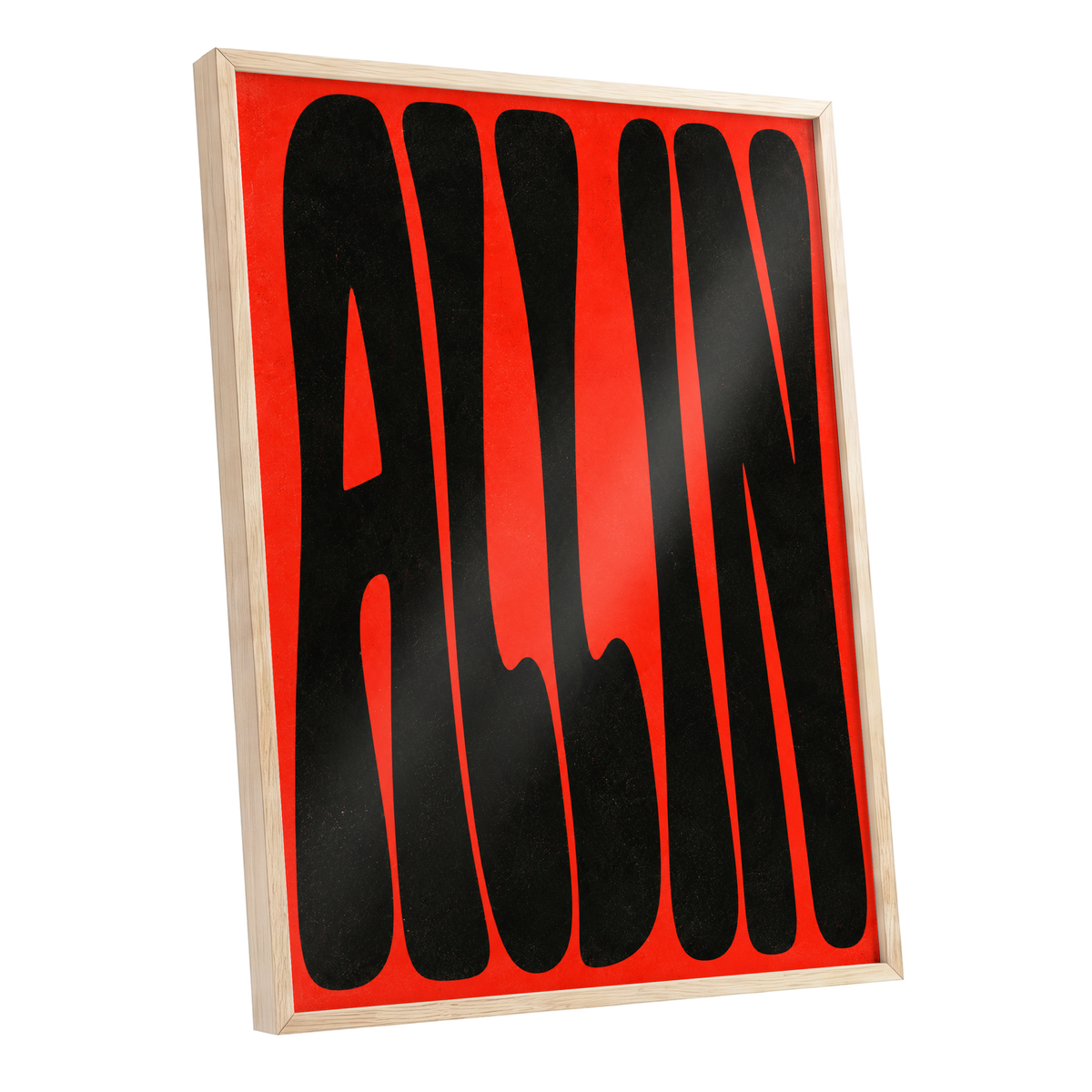 Scarlet Stretch, red, black minimalist wall art shown as a oak framed poster wall art print