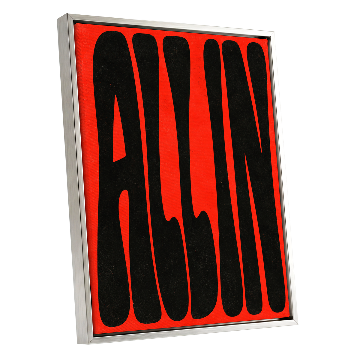 Scarlet Stretch, red, black minimalist wall art shown as a silver framed canvas wall art