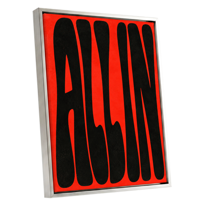 Scarlet Stretch, red, black minimalist wall art shown as a silver framed canvas wall art