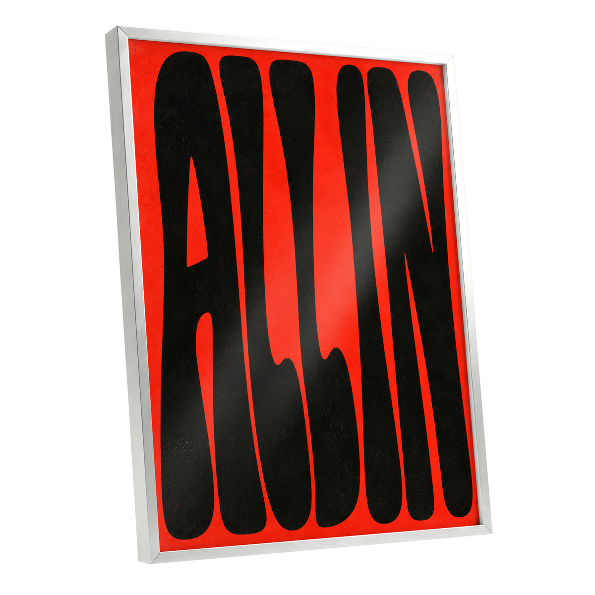 Scarlet Stretch, red, black minimalist wall art shown as a silver framed poster wall art print