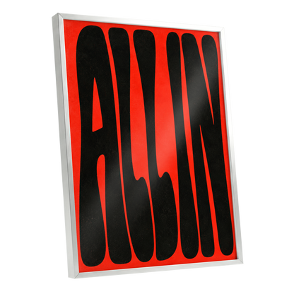 Scarlet Stretch, red, black minimalist wall art shown as a silver framed poster wall art print