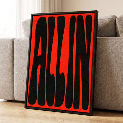 Scarlet Stretch, red, black minimalist wall art displayed in a styled interior, gallery view 1