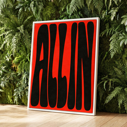 Scarlet Stretch, red, black minimalist wall art displayed in a styled interior, gallery view 2
