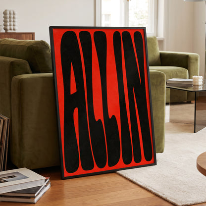 Scarlet Stretch, red, black minimalist wall art displayed in a styled interior, gallery view 5