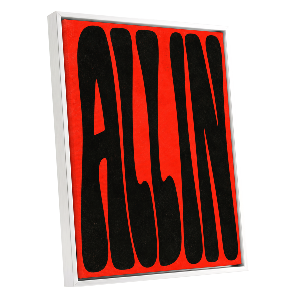Scarlet Stretch, red, black minimalist wall art shown as a white framed canvas wall art