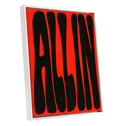 Scarlet Stretch, red, black minimalist wall art shown as a white framed canvas wall art