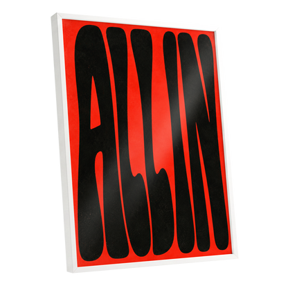 Scarlet Stretch, red, black minimalist wall art shown as a white framed poster wall art print