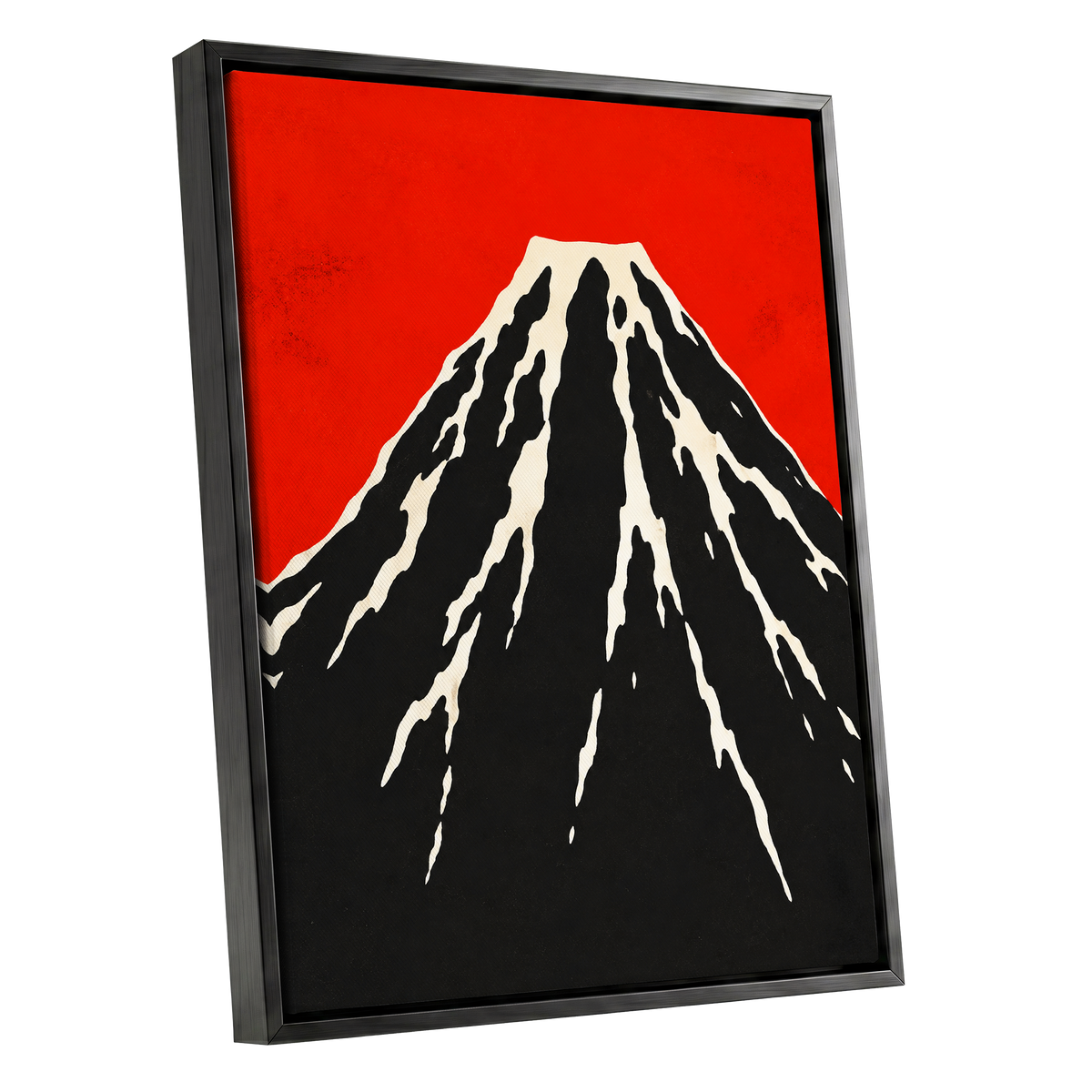 Scarlet Summit, red, black, beige nature wall art shown as a black framed canvas wall art