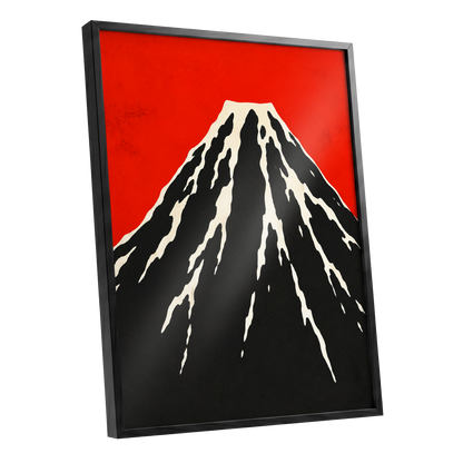 Scarlet Summit, red, black, beige nature wall art shown as a black framed poster wall art print