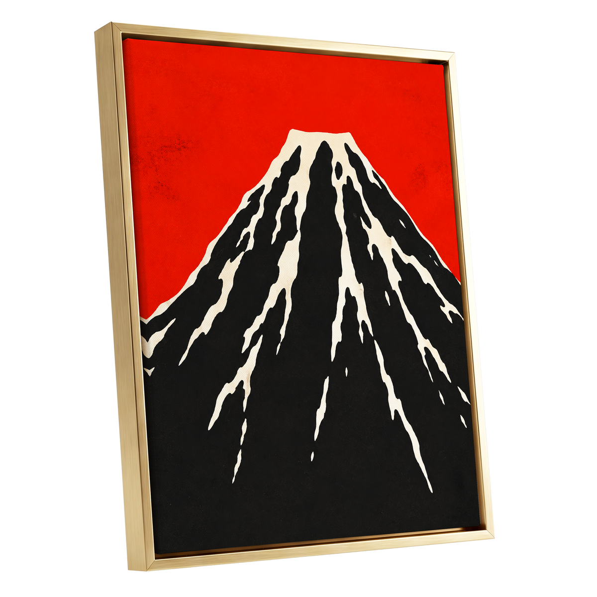 Scarlet Summit, red, black, beige nature wall art shown as a gold framed canvas wall art