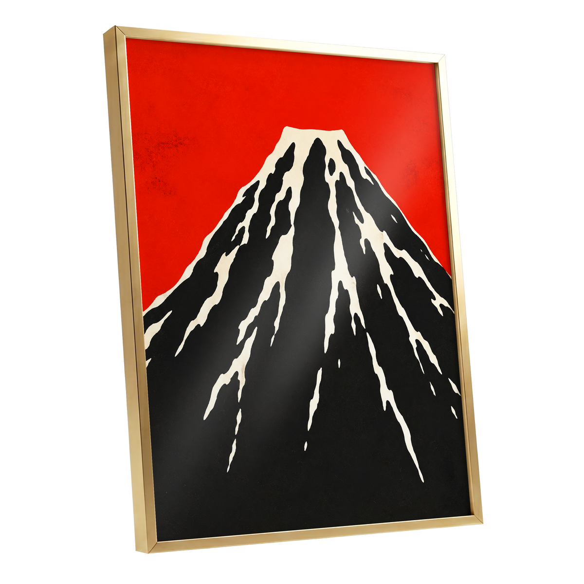Scarlet Summit, red, black, beige nature wall art shown as a gold framed poster wall art print