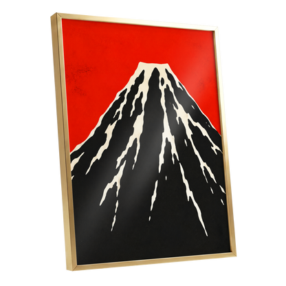 Scarlet Summit, red, black, beige nature wall art shown as a gold framed poster wall art print