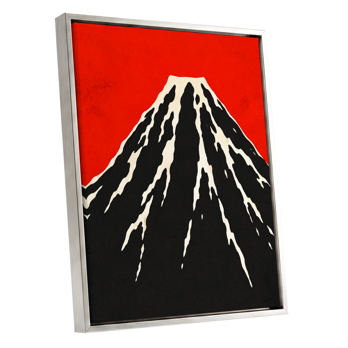 Scarlet Summit, red, black, beige nature wall art shown as a silver framed canvas wall art