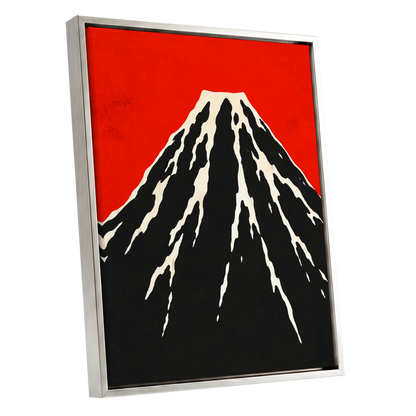 Scarlet Summit, red, black, beige nature wall art shown as a silver framed canvas wall art