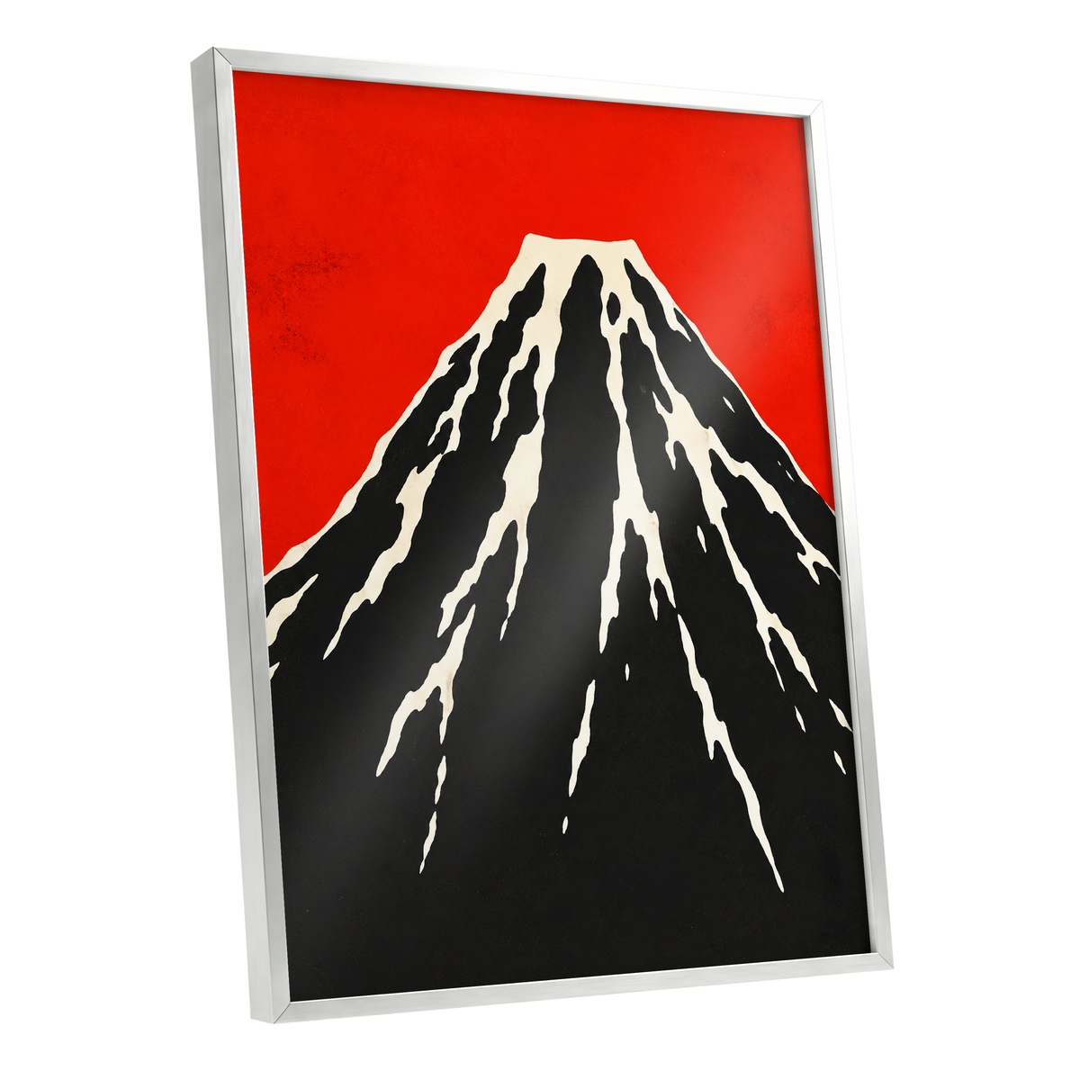 Scarlet Summit, red, black, beige nature wall art shown as a silver framed poster wall art print