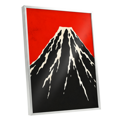 Scarlet Summit, red, black, beige nature wall art shown as a silver framed poster wall art print