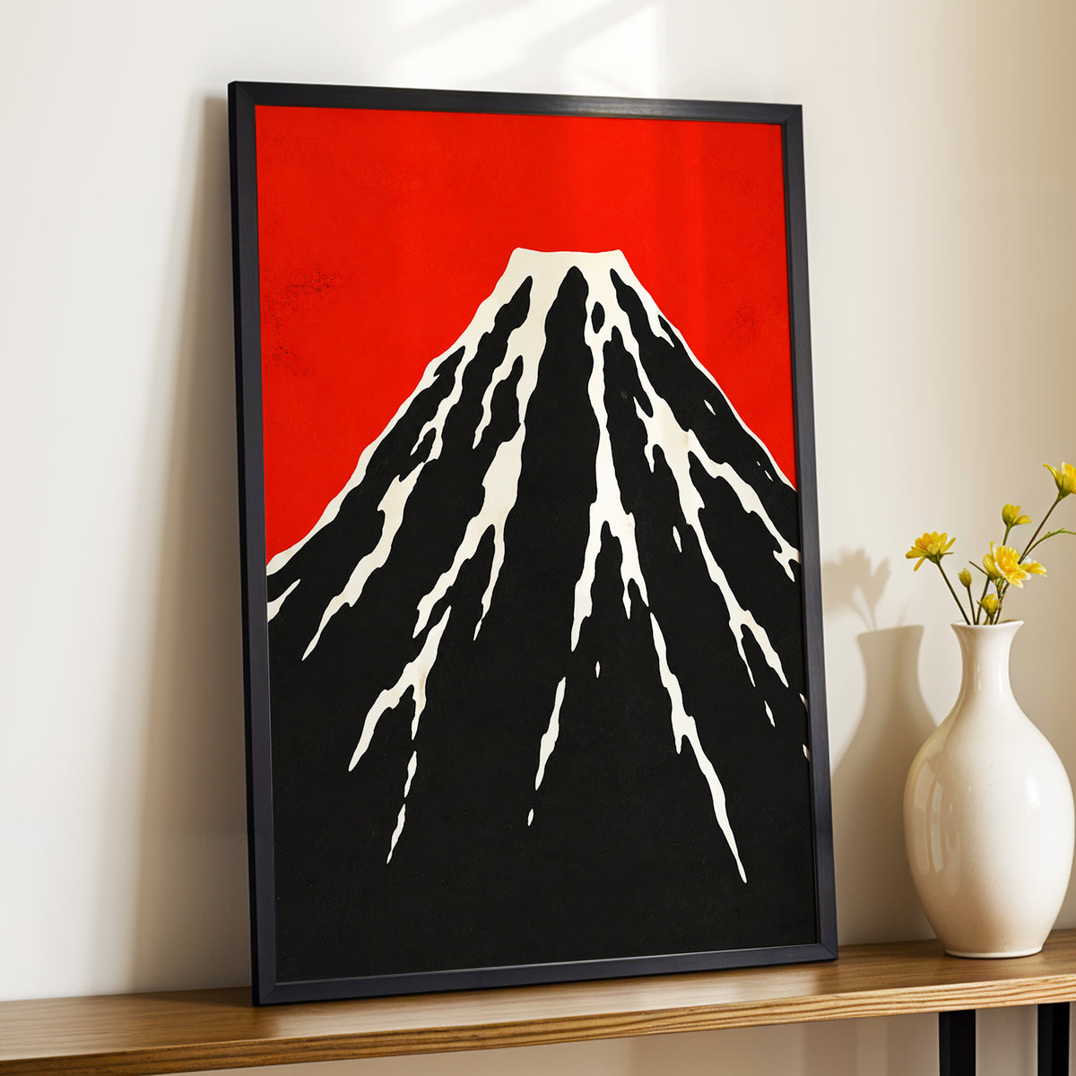 Scarlet Summit, red, black, beige nature wall art displayed in a styled interior, gallery view 2