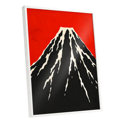 Scarlet Summit, red, black, beige nature wall art shown as a white framed poster wall art print
