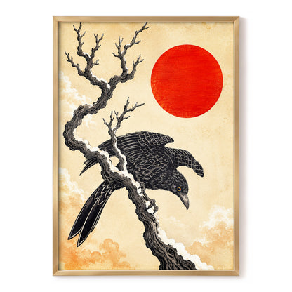 Scarlet Sun, Dark Wings, black, beige, red nature wall art, front artwork view