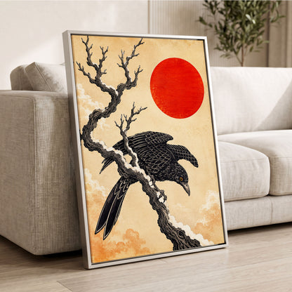 Scarlet Sun, Dark Wings, black, beige, red nature wall art displayed in a styled interior, gallery view 4