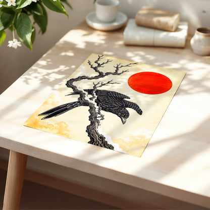 Scarlet Sun, Dark Wings, black, beige, red nature wall art displayed in a styled interior, gallery view 5